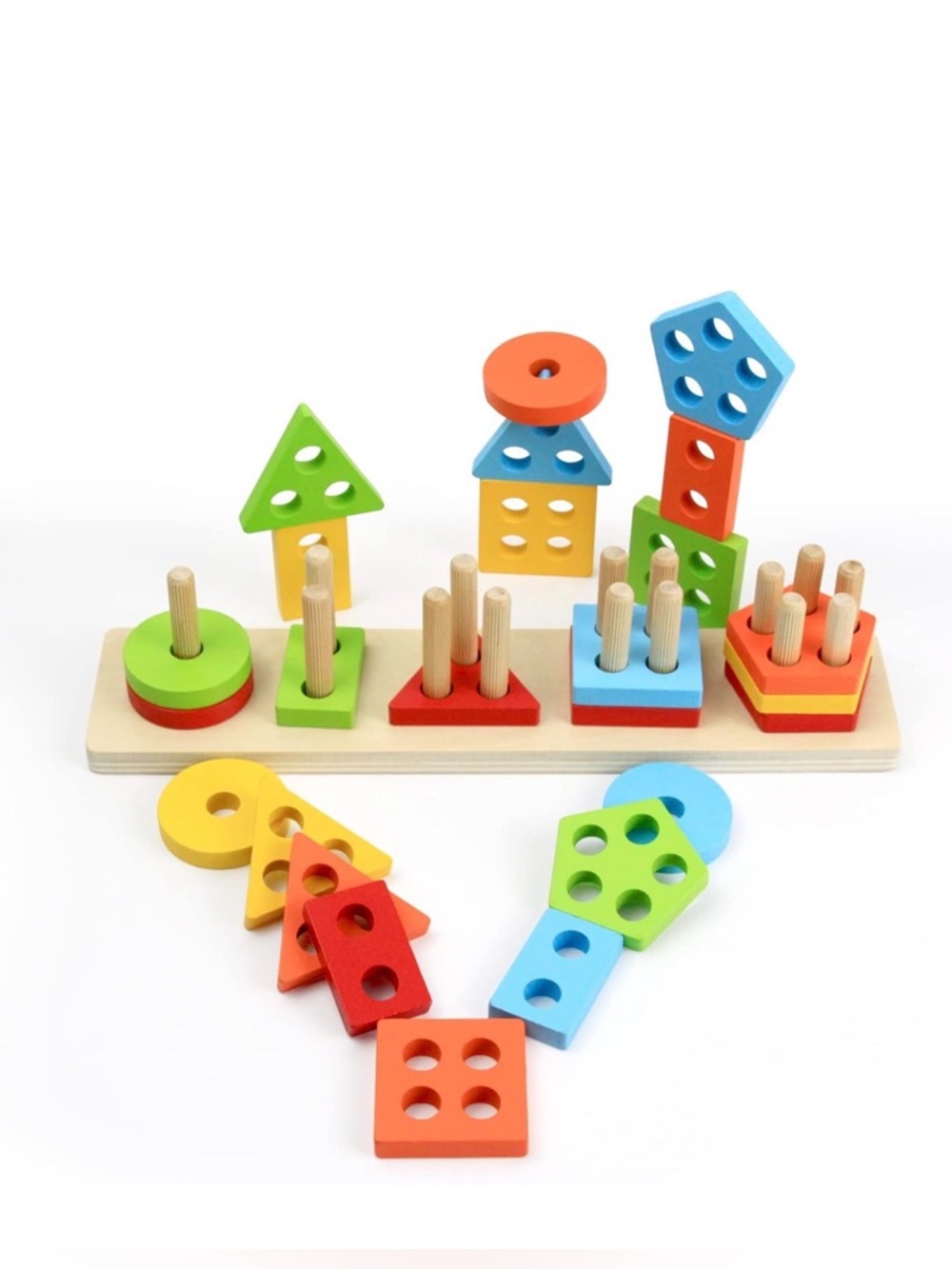 Wooden Colorful Shape Stacking Toy - Educational Kids Sorting Puzzle Stackable - Picture 3 of 3